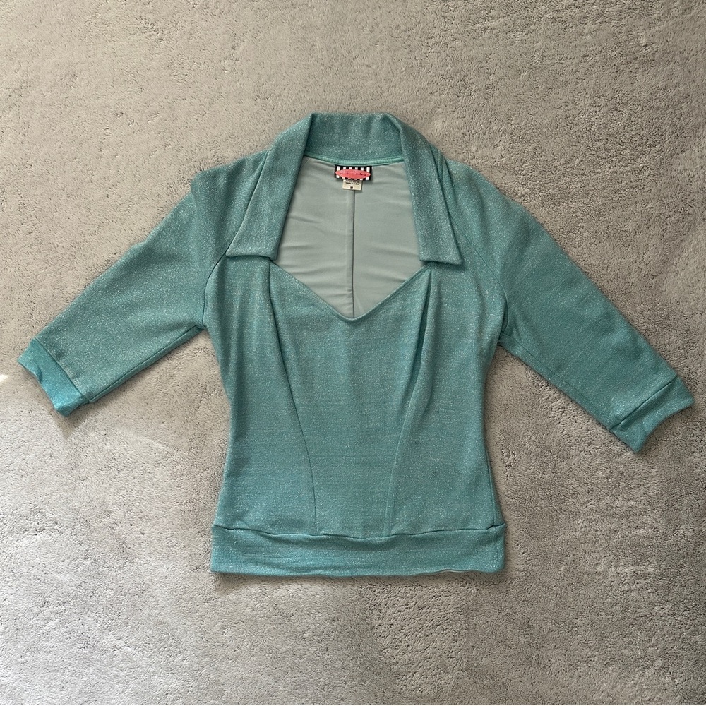 Pinup Couture Size M Baby Blue Shimmer Top